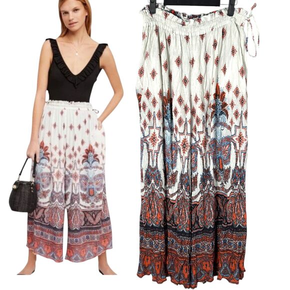 Free People Gold Dust Printed Wide Leg Flowy Boho Pull On Pants Size Small - Picture 1 of 8
